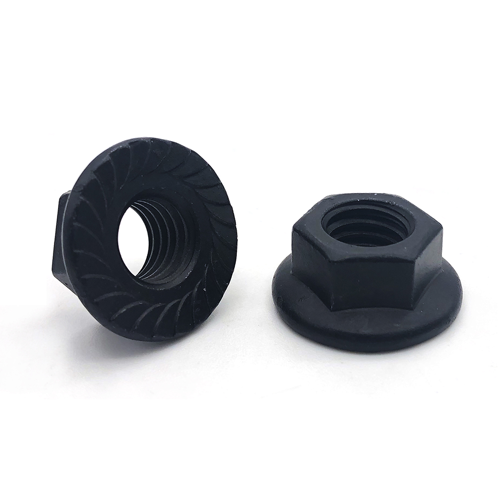 Fabricante de aço óxido preto 304 316 porca de flange dentada porcas de flange serrilhadas hexagonais 1