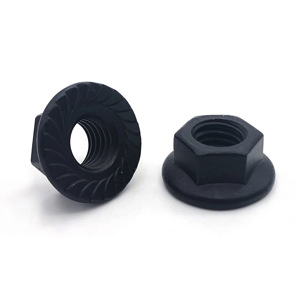 Fabricant écrou à bride dentée en acier oxydé noir 304 316, écrous à bride hexagonale dentelée 1