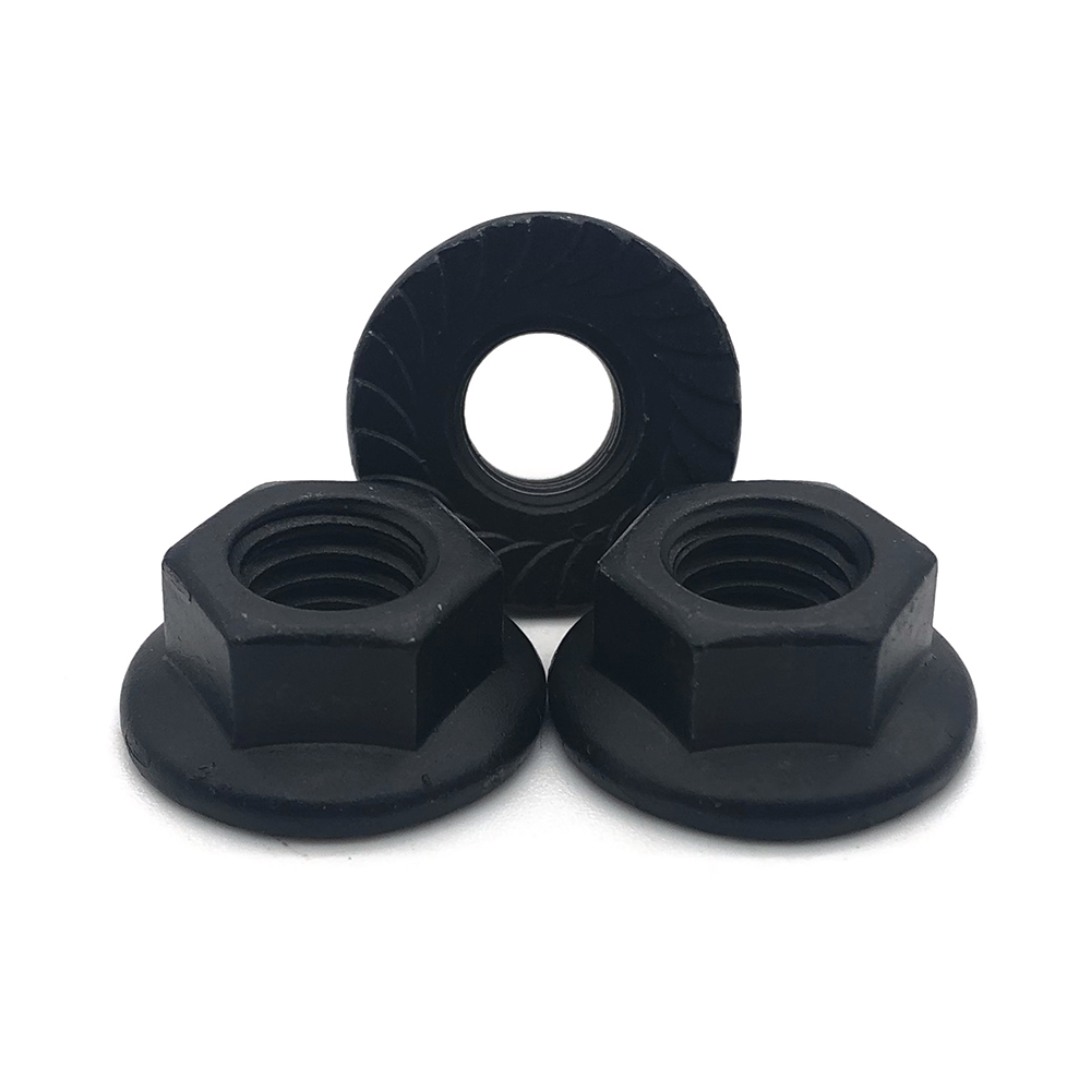 Fabricante de aço óxido preto 304 316 porca de flange dentada porcas de flange serrilhadas hexagonais 3