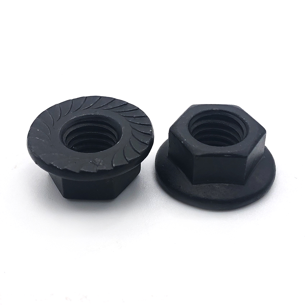 DIN/ASTM/GB 탄소강 흑색 산화물 육각 너트 톱니 모양의 플랜지 육각 잠금 너트 2