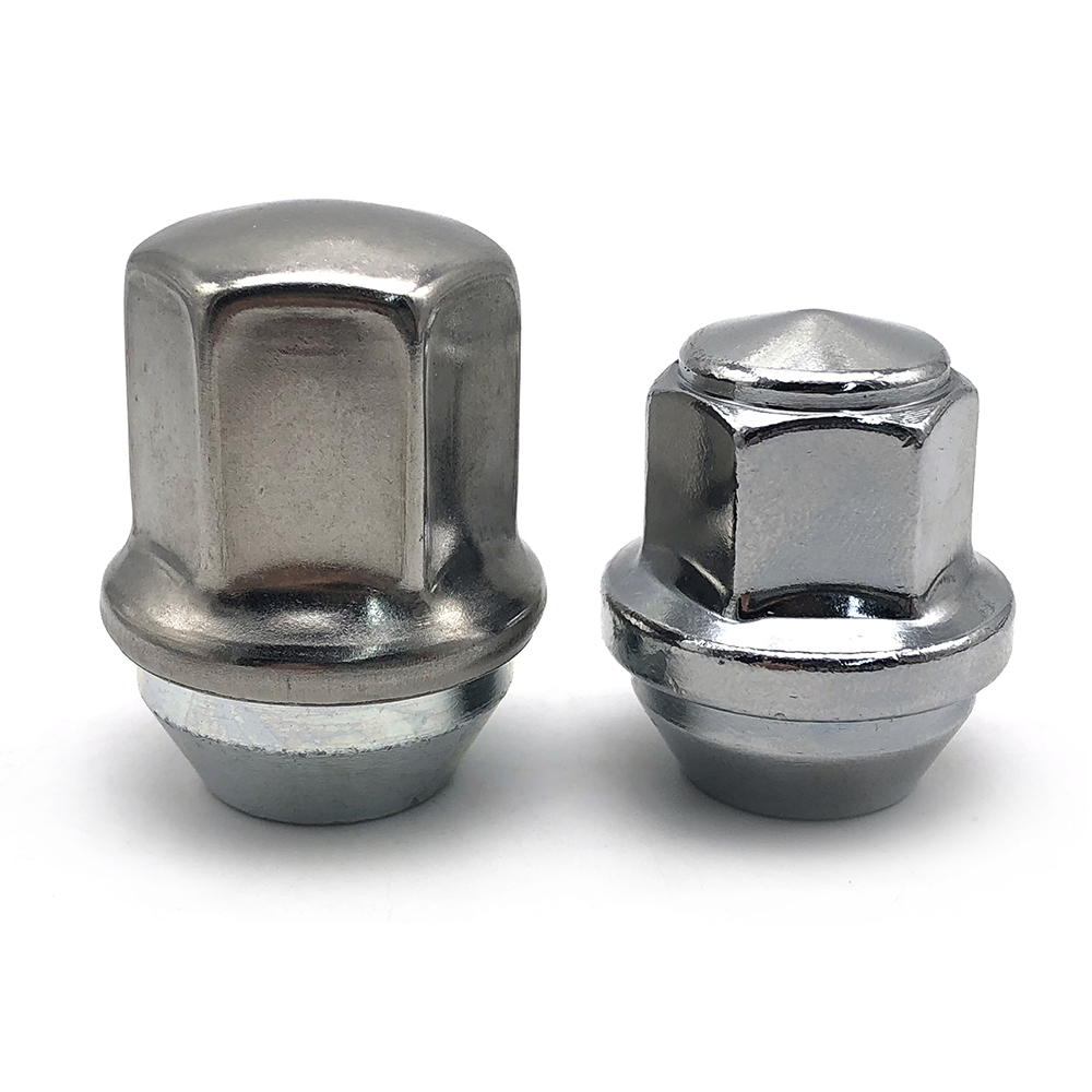 中国卸売カスタム クローム メッキ スチール チタン ホイール ナット M12-1.50 キャップ付き 19 ミリメートル六角ラグ ナット 3