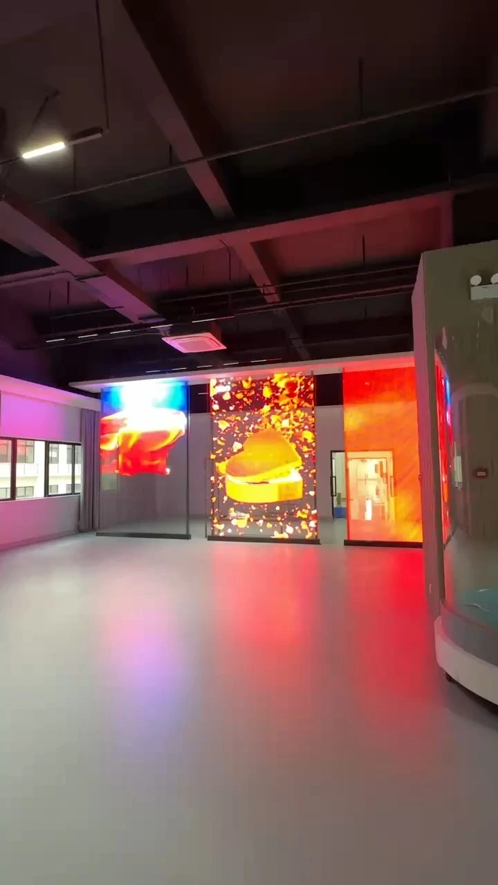 La mejor calidad, 80% de transparencia, P3.91-7.82, pantalla de panel LED transparente para pared, pantalla LED transparente encantadora de Navidad 1