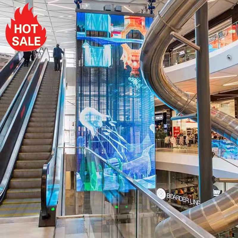 Fácil instalación 3d película LED transparente 4S tienda compras ventana de vidrio módulo de rejilla pantalla publicitaria 3