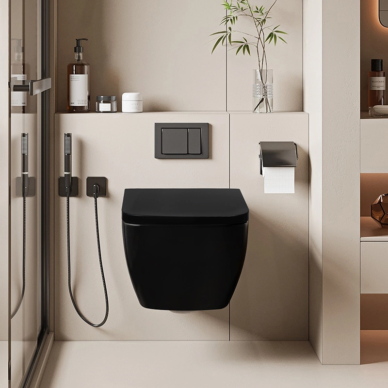 Sedile WC Fanmitrk Chiusura Ammortizzata Sgancio Rapido Forma Quadrata Nero 1