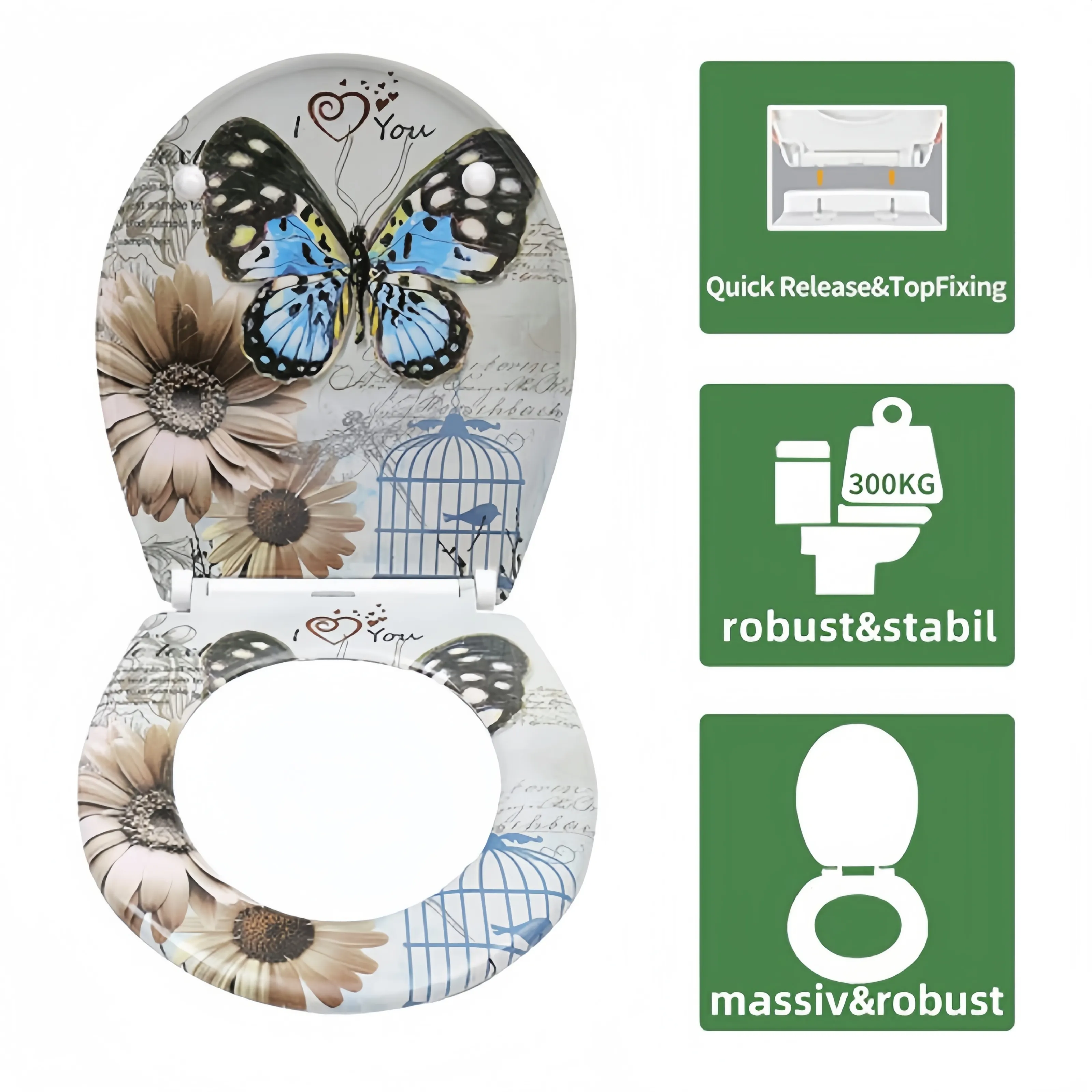 D Shaped Patterned Toilet Seat - - Fanmitrk 3