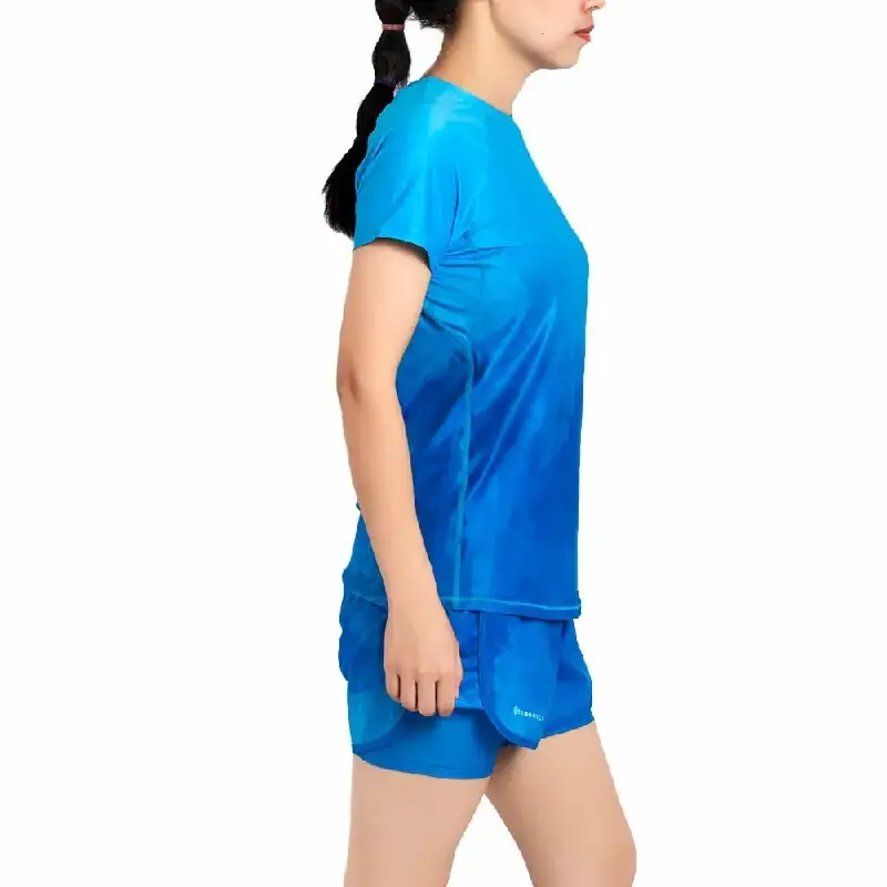 Deimhnithe Gairmiúla Bog Spandex poileistir Fabraic Sublimation Mná Samhraidh Ócáideach Seiteanna Rith Chustaim 1