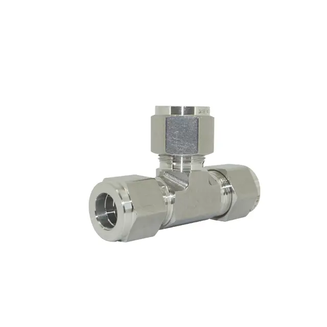 Instrument Double Ferrule Tube Fittings CompressionConnectors 1/8~1 Stainless Steel 304 316 Equal Tee Fitting Union Tee 1