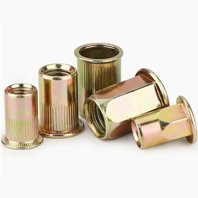 Zinc Plated Rivet Nuts Flat Head, SemiHex Body, Steel Rivet Nuts