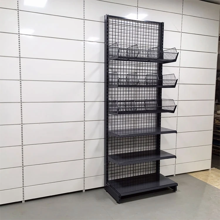 อุปกรณ์ซูเปอร์มาร์เก็ตตลาดค้าปลีก Black Back Net ชั้นวางซุปเปอร์มาร์เก็ตชั้นวางแบบกริด 1