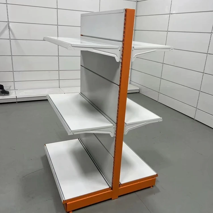 Großhandels-Gondel-Präsentationsregal aus Metall, weiß, Supermarkt-Lebensmittelregal 1