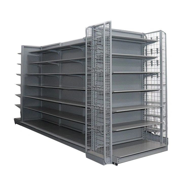 Shelving tomado partido dobro resistente do supermercado da gôndola da loja do metal preto 1