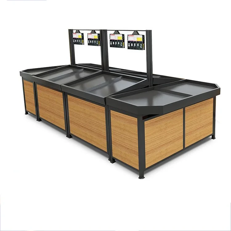 Wholesale Steel Wood Retail Store Supermarket Vegetable And Fruit Display Shelf 1