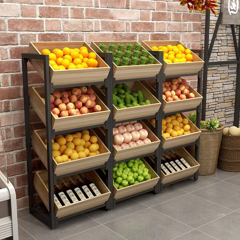 Wholesale Wooden Multiple Combinations Supermarket Commercial Vegetable Rack Display Rack 1