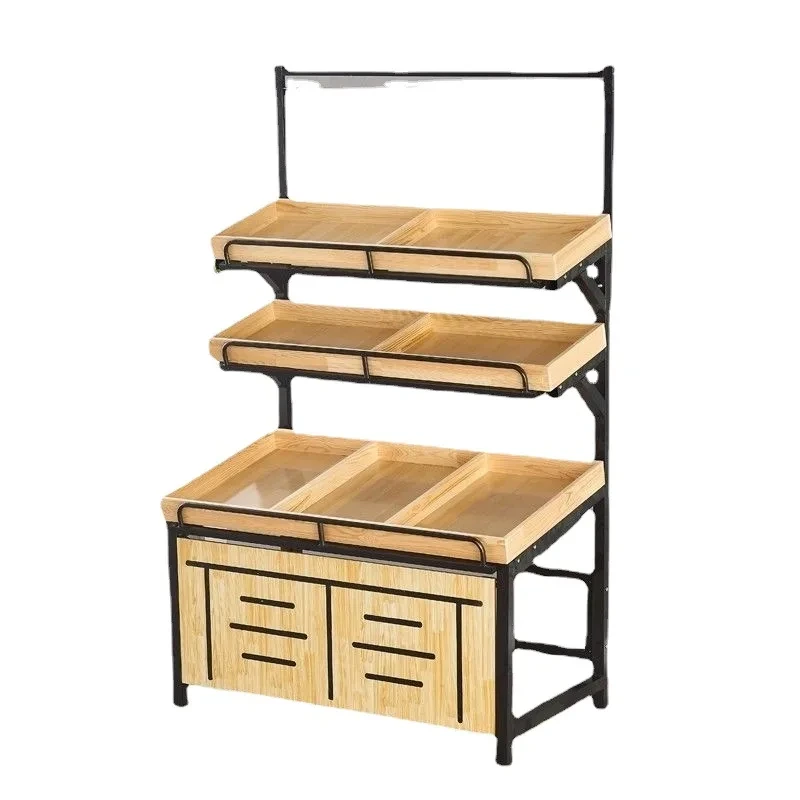 Factory Direct Wooden Super Market Fruit And Vegetables Display Rack For Supermarket 1