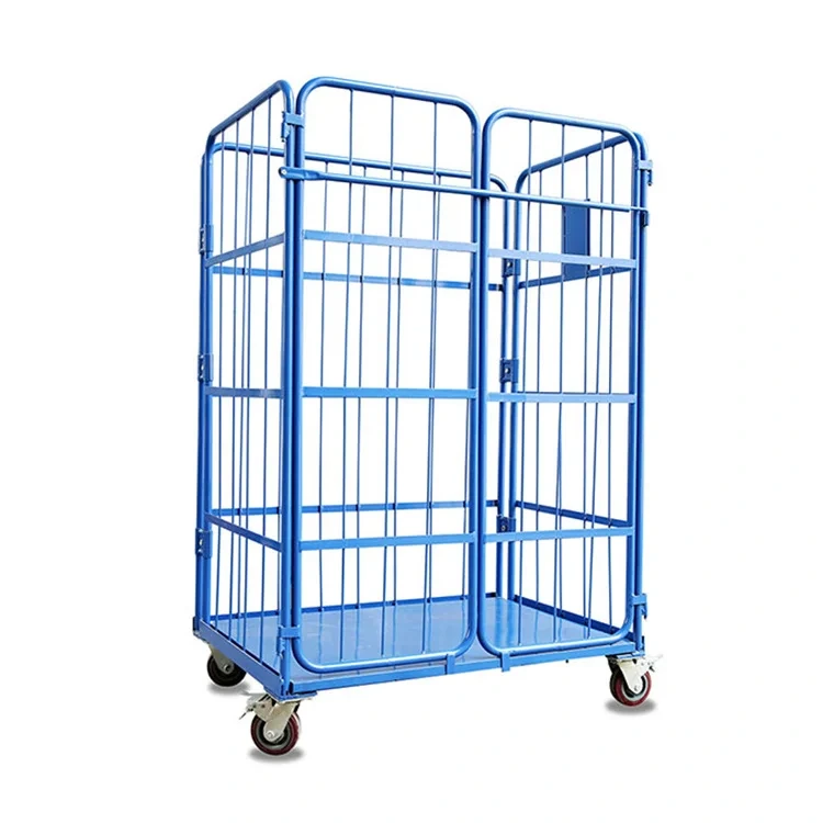 Demountable Metal Warehouse Storage Wire Mesh Folding Roll Cage Trolley Cart Container 1
