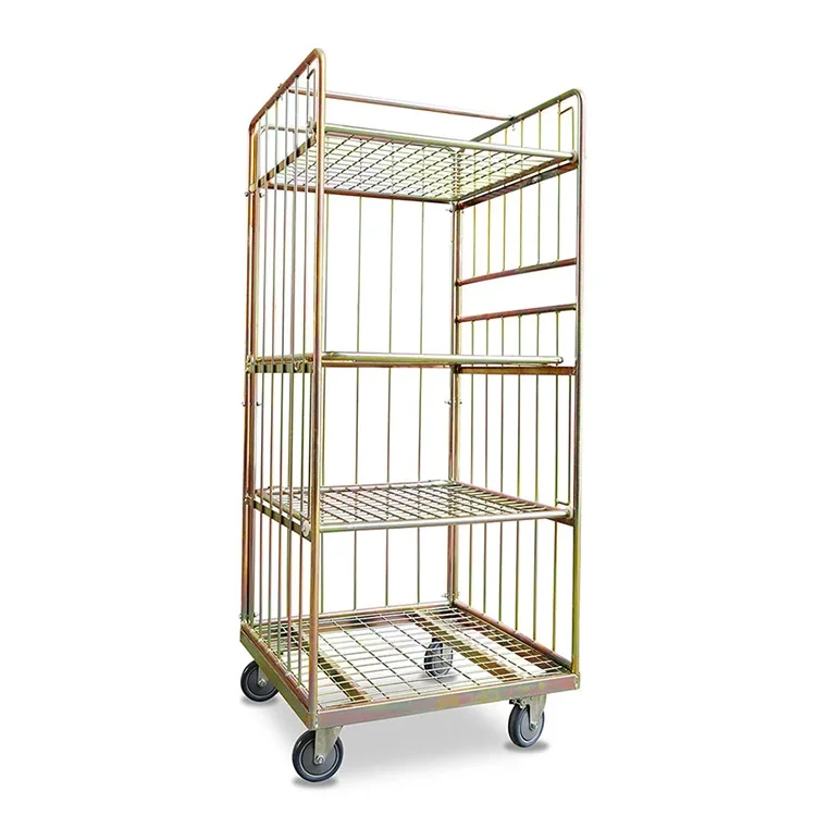 Customized Color 3 Side Steel Mobile Logistics Rolling Roll Container With Wheels 1