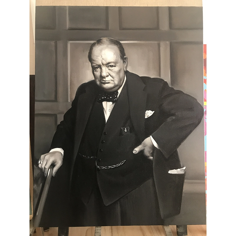 Museumkwaliteit 100% puur handgemaakt schilderij Winston Churchill schilderij op canvas voor woondecoratie 1