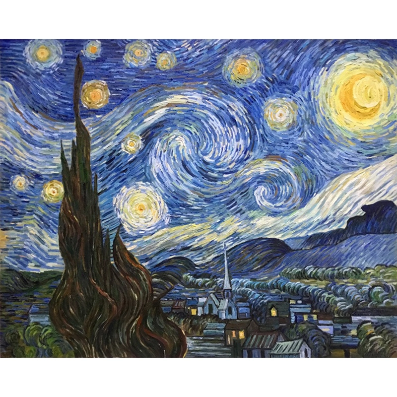 Reprodução pintada à mão da pintura da noite estrelada de Vincent van Gogh em tela - ARTLAND 1