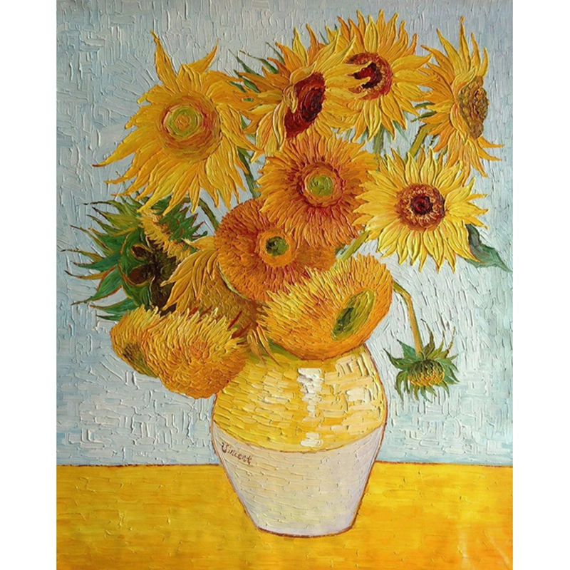 Vase nature morte peint à la main avec douze tournesols par Vincent Van Gogh, reproduction sur toile - ARTLAND 1