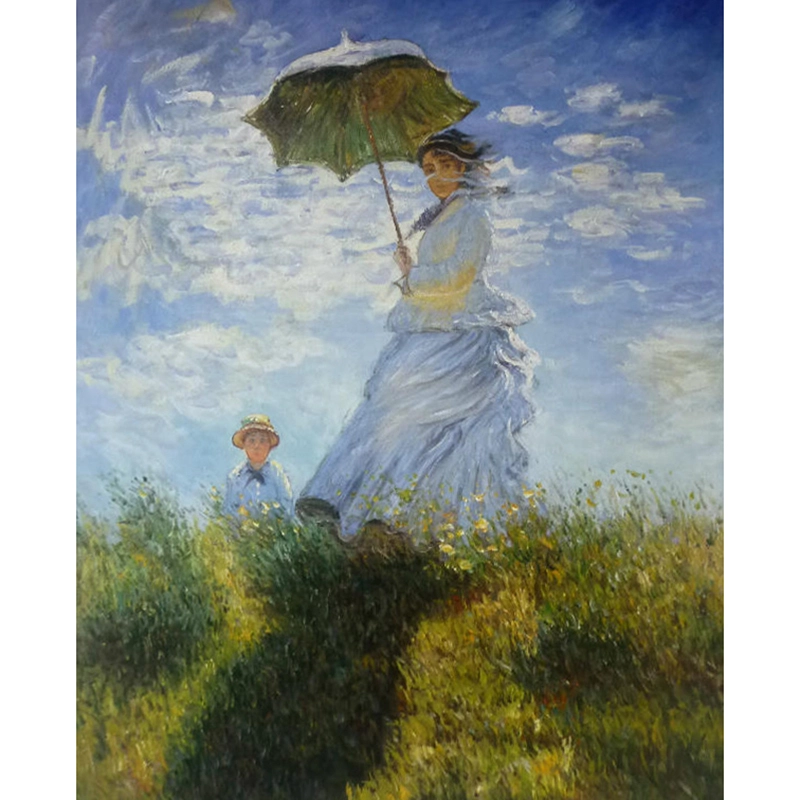 Pintura a óleo de mulher com guarda-sol, reprodução de Monet - ARTLAND 1