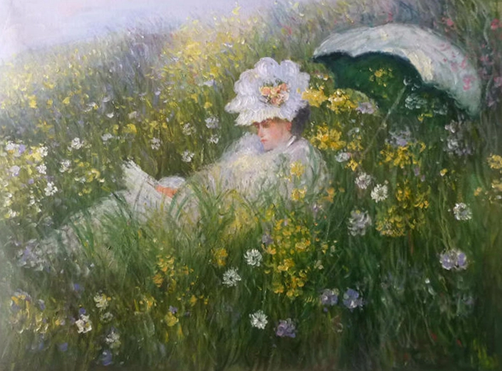 Reproducción de Monet hecha a mano de alta calidad, pintura sobre lienzo Dans la Prairie (1876) a la venta 1