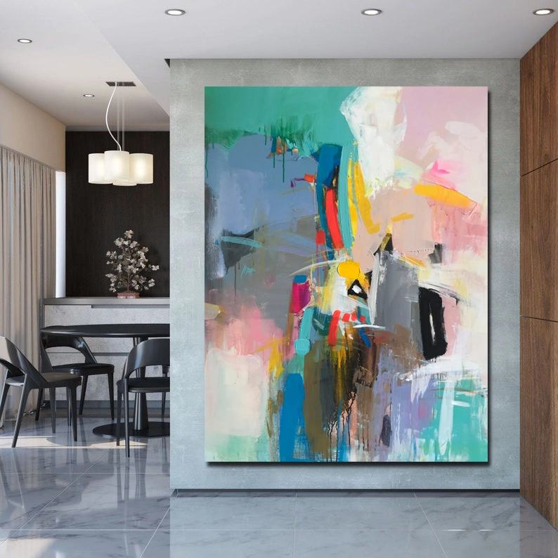 Pintura al óleo hecha a mano, arte abstracto, pintura abstracta de pared, decoración de pared, arte creativo abstracto para habitación, cuadros de pared enmarcados grandes abstractos 1