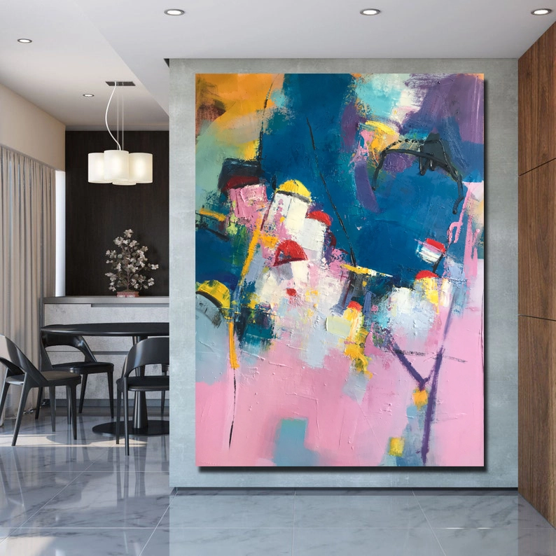Modern, groot formaat getextureerde roze abstracte kunst aan de muur canvas schilderij voor de woonkamer 1