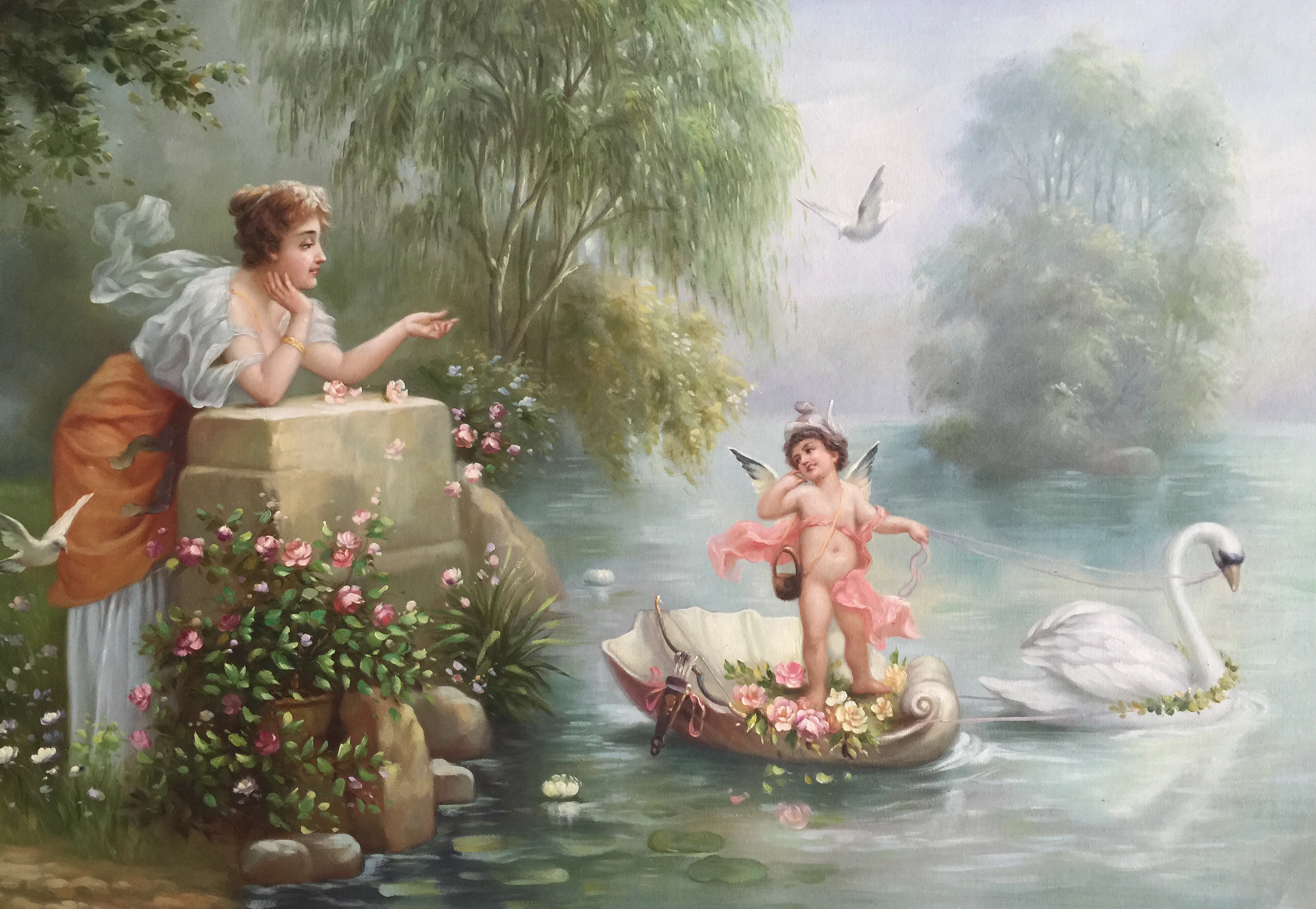 Pintado a mano en busca del amor por Hans Zatzka Reproducción pintura al óleo en venta 1