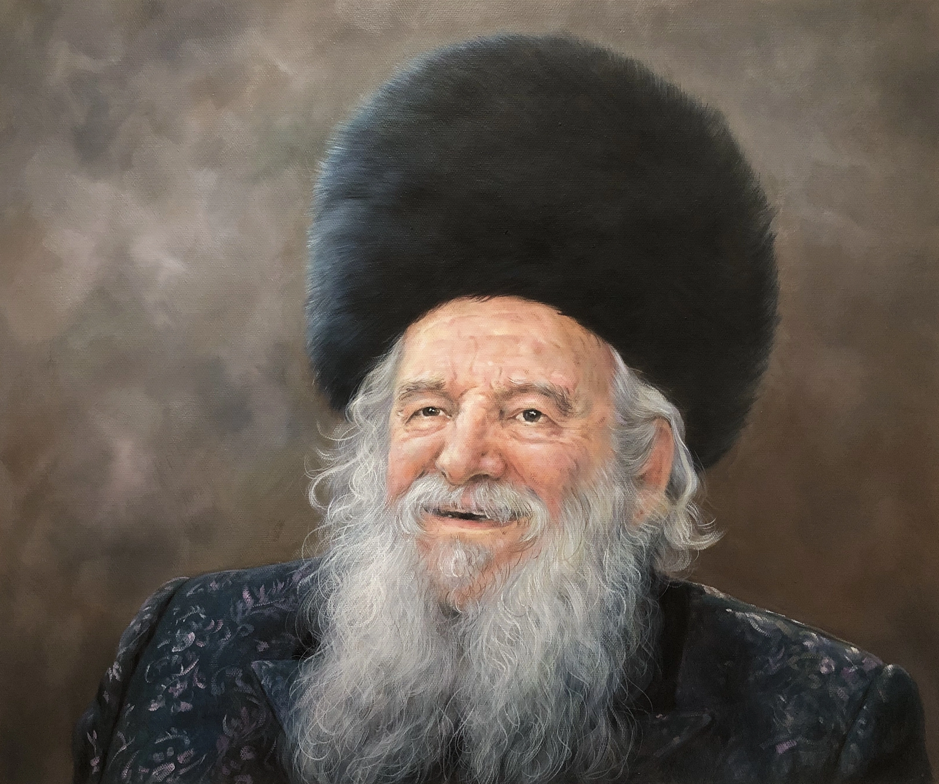 Rein handgefertigtes Rabbiner-Porträtgemälde in Museumsqualität vom Foto auf Leinwand 1