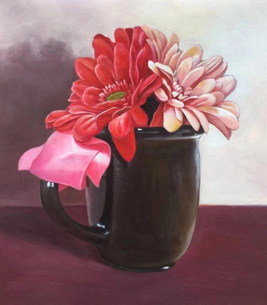 Pintura de flores de natureza morta realista puramente artesanal de alta qualidade a partir de foto em tela 1