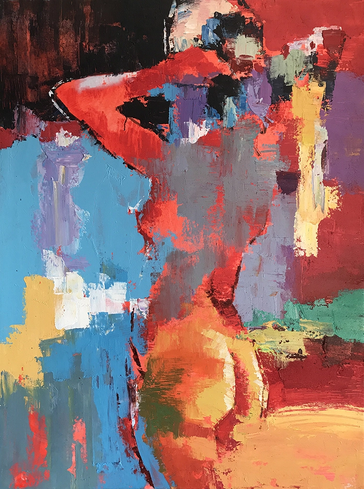 Couteau de corps de femme moderne, peinture à l'huile abstraite nue faite à la main à vendre 1