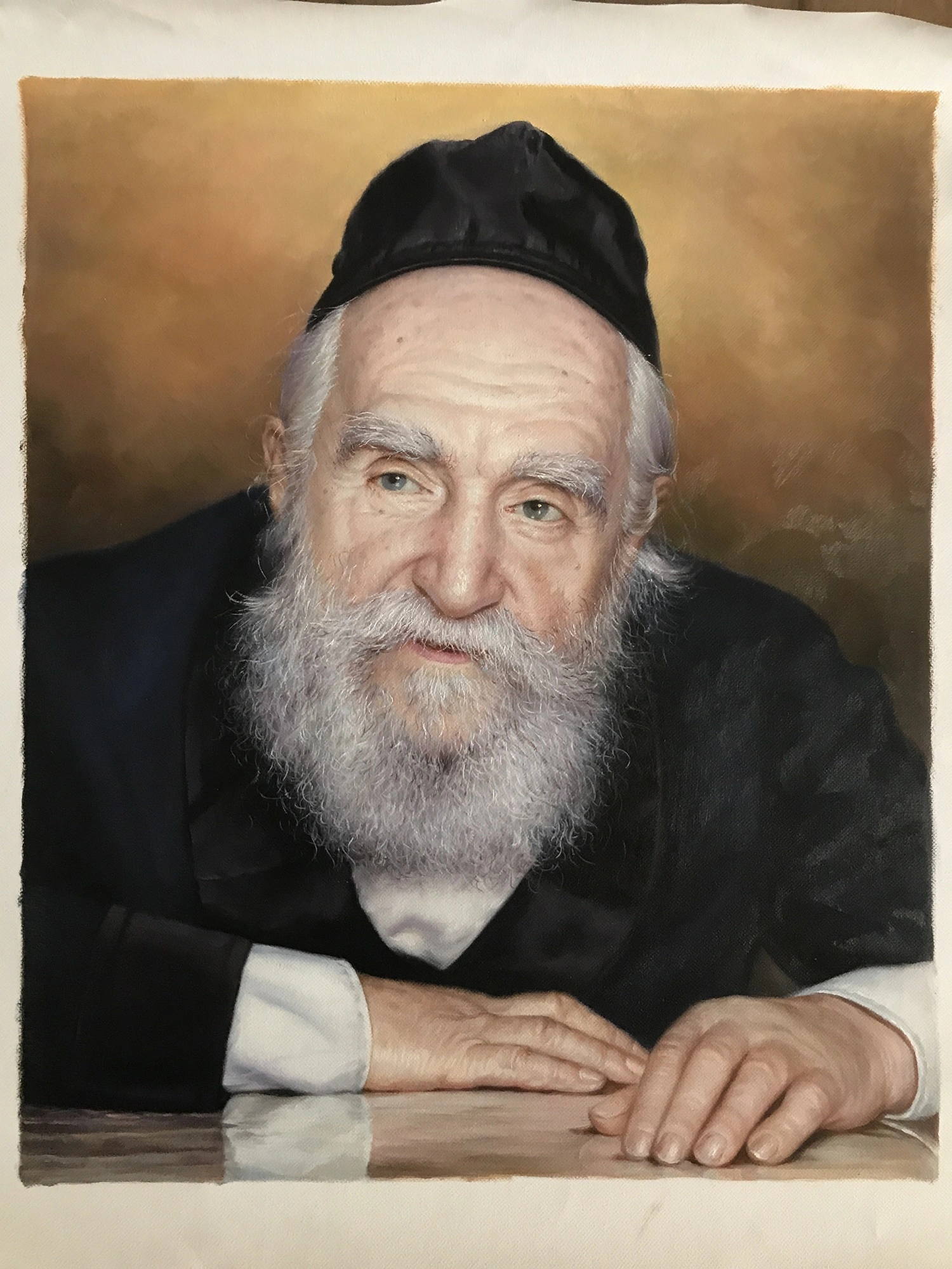 Rein handgefertigtes Rabbiner-Porträt-Ölgemälde in Museumsqualität vom Foto auf Leinwand 1