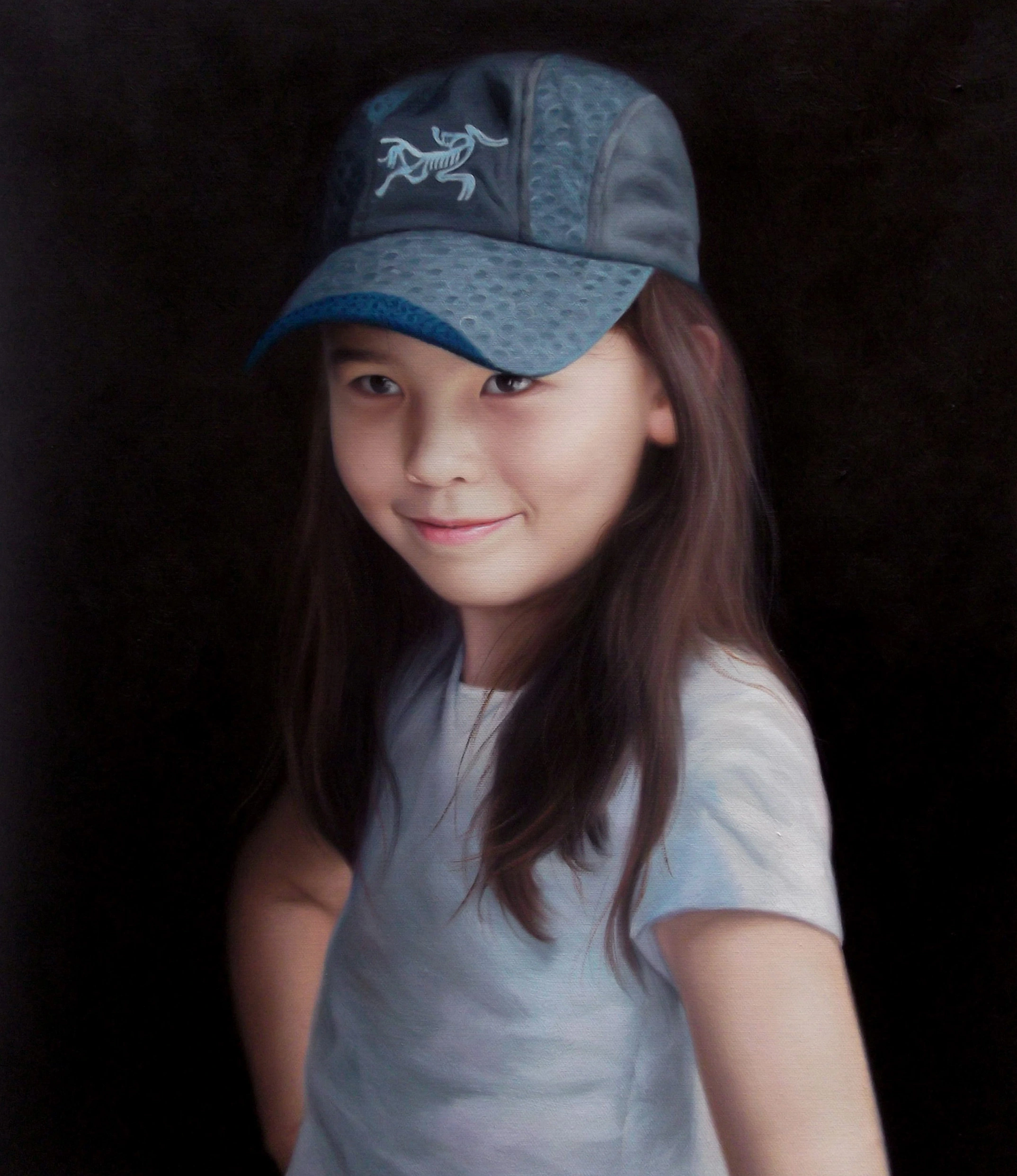 Custom hand painted back hair little girl canvas oil portrait painting from photos for gift 1