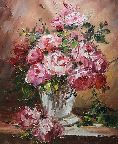 Origineel olieverfschilderij rozen boeket op canvas bloemsierkunst kleurrijke kunstwerken moderne kunst bloemen stilleven impressionisme cadeau voor moeder rozen kunst 1