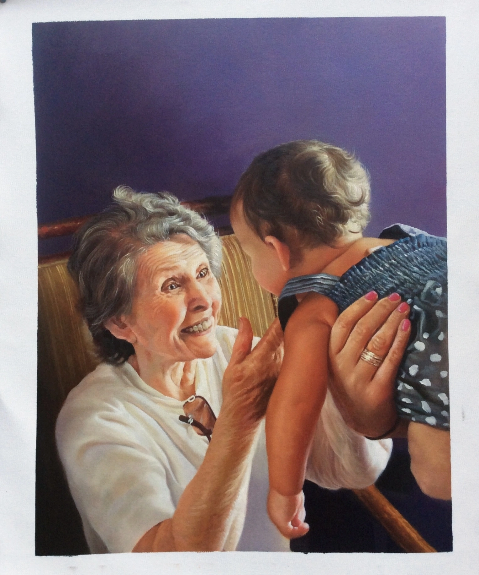 Retrato pintado à mão de qualidade de museu de uma mulher idosa com seu neto pintura de arte de parede retrato de avó pintura a óleo sobre tela 1