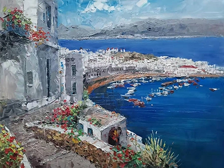 Faca de alta qualidade paisagem marítima mediterrânea pinturas a óleo pintadas à mão sobre tela para decoração de casa 1