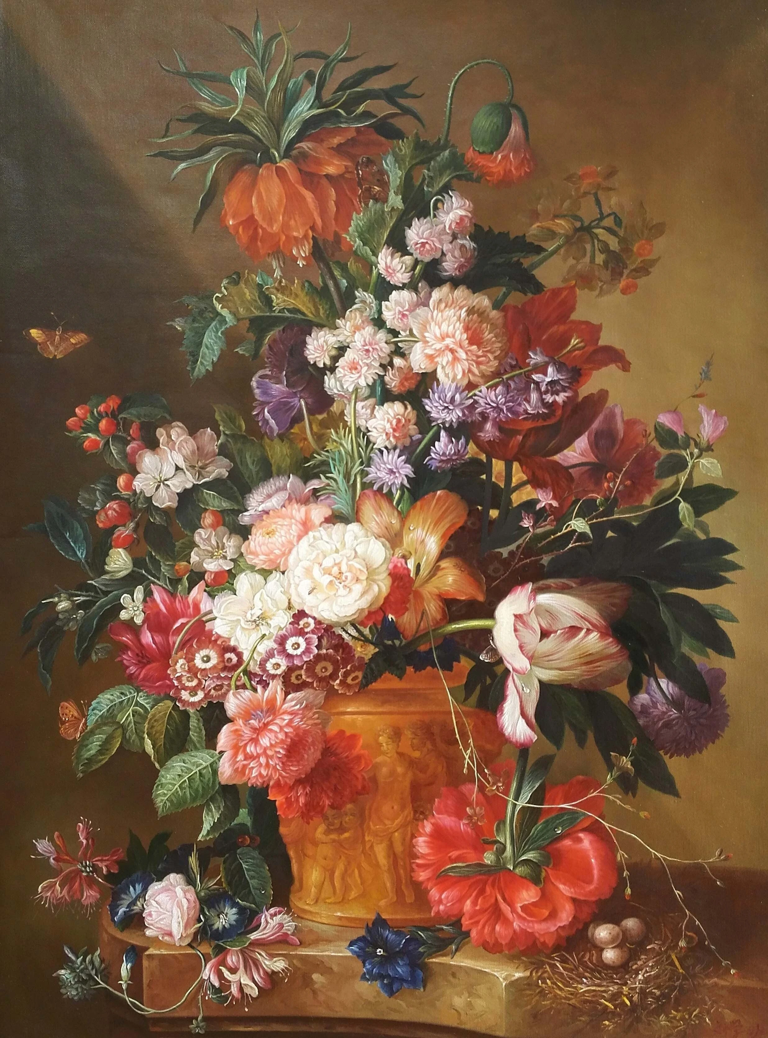Museu de qualidade pintado à mão clássico natureza morta flor pintura a óleo arte de parede em tela para decoração de casa 1