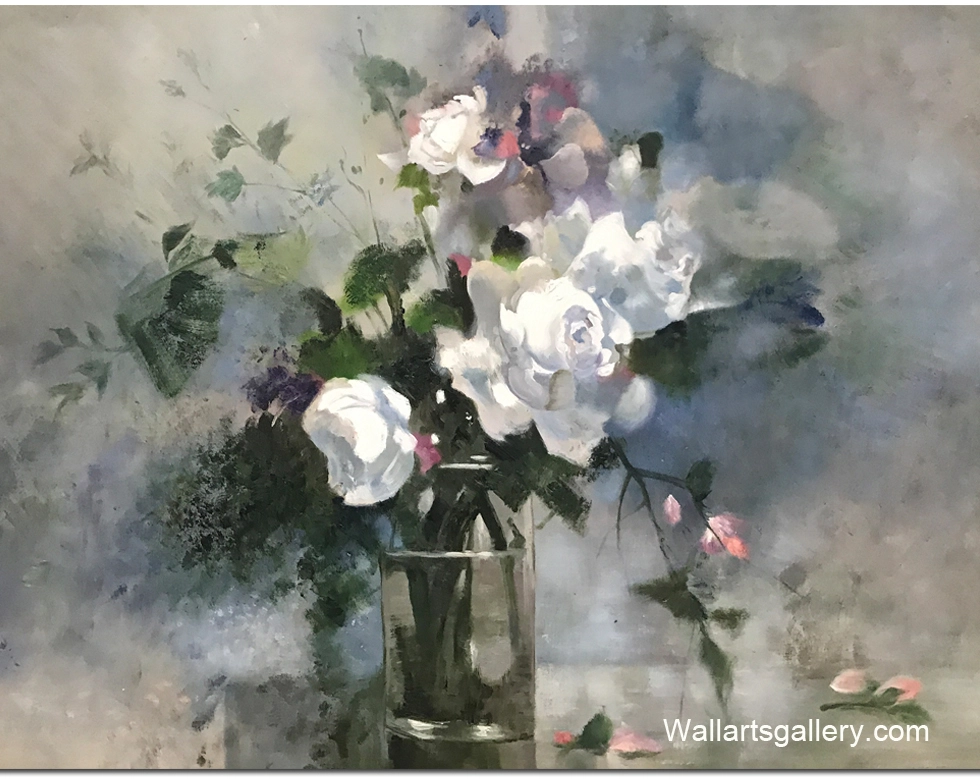 Pintura al óleo de flores sobre lienzo, pintura abstracta de flores blancas, pintura de paisaje de flores. Arte de pared floral lienzo primavera sala de estar 1