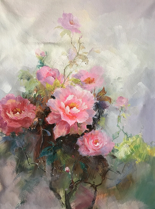 Peonías pintura al óleo sobre lienzo, pintura al óleo original ramo de peonías pintura al óleo, pintura de flores, pintura al óleo flores, peonías arte de pared 1
