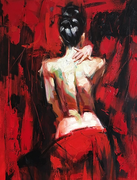 Moderne kunst aan de muur met een mes, dansende vrouw, olieverfschilderij, handgeschilderde kunst aan de muur op canvas, te koop 1