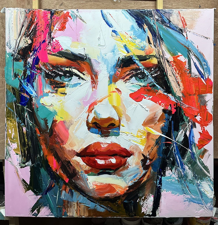 Pictat manual de înaltă calitate, cuțit modern, portret, paletă de textură groasă, pictură acrilică de artă de perete de design nou pe pânză pentru decorarea casei 1