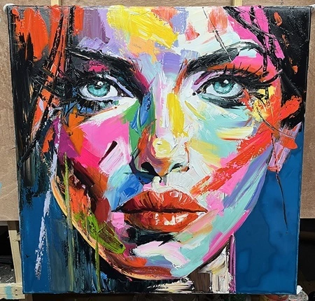 Handgeschilderde moderne abstracte Paletmes gezicht kunst aan de muur, getextureerde gezicht van dame schilderij, figuratieve kunst aan de muur, origineel olieverfschilderij, decoratief schilderen, kamerkunst 1