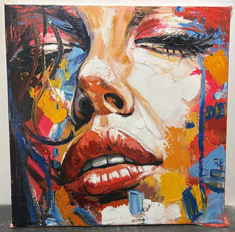 Arte murale decorativa moderna di alta qualità dipinta a mano al 100%, pittura astratta contemporanea del viso di donna, pittura strutturata con spatola, arte della parete a blocchi di colori, decorazione della parete del soggiorno su tela 1