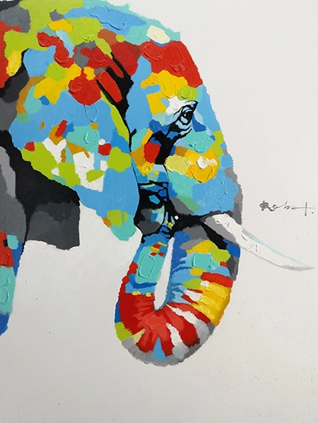Pintura em tela de elefante, arte de parede de quarto infantil, pintura abstrata pop art, arte de parede colorida, arte original, pintura de animais, arte de parede de quarto, arte de parede grande pintura a óleo pop art 1