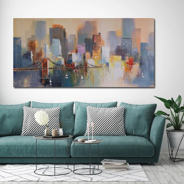 Original Handpainted Modern Painting on Canvas Abstract Wall Art Large City Building Painting Wall Art Cityscape Living Room Decor 1