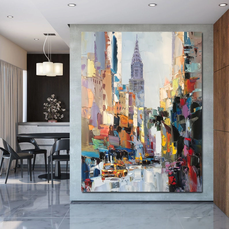 Met de hand geschilderd New York Chrysler Building Paletmes moderne muurkunst olieverfschilderij op canvas voor woondecoratie 1