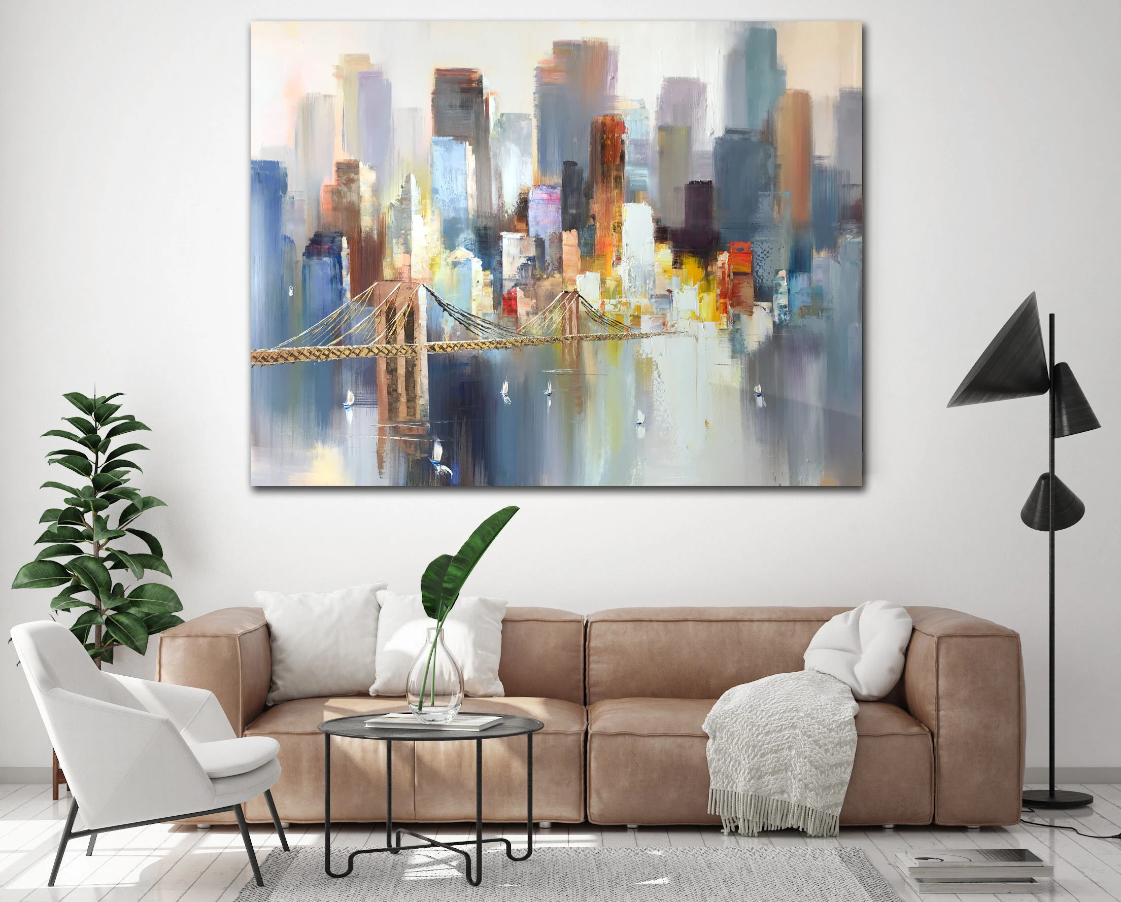 Beroemde New York Brooklyn Bridge Acryl CityScape Home Goods Wall Art Canvas Oil Painting 1