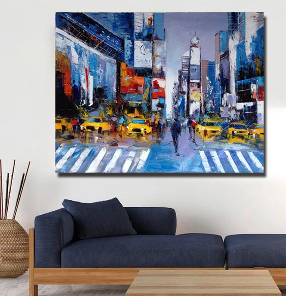 Textură urbană pictură ulei Abstract Oraș Scena Scenă Decor dinamică Creație Artist Original Artă Modernă Peisaj Oraș pentru Living 1