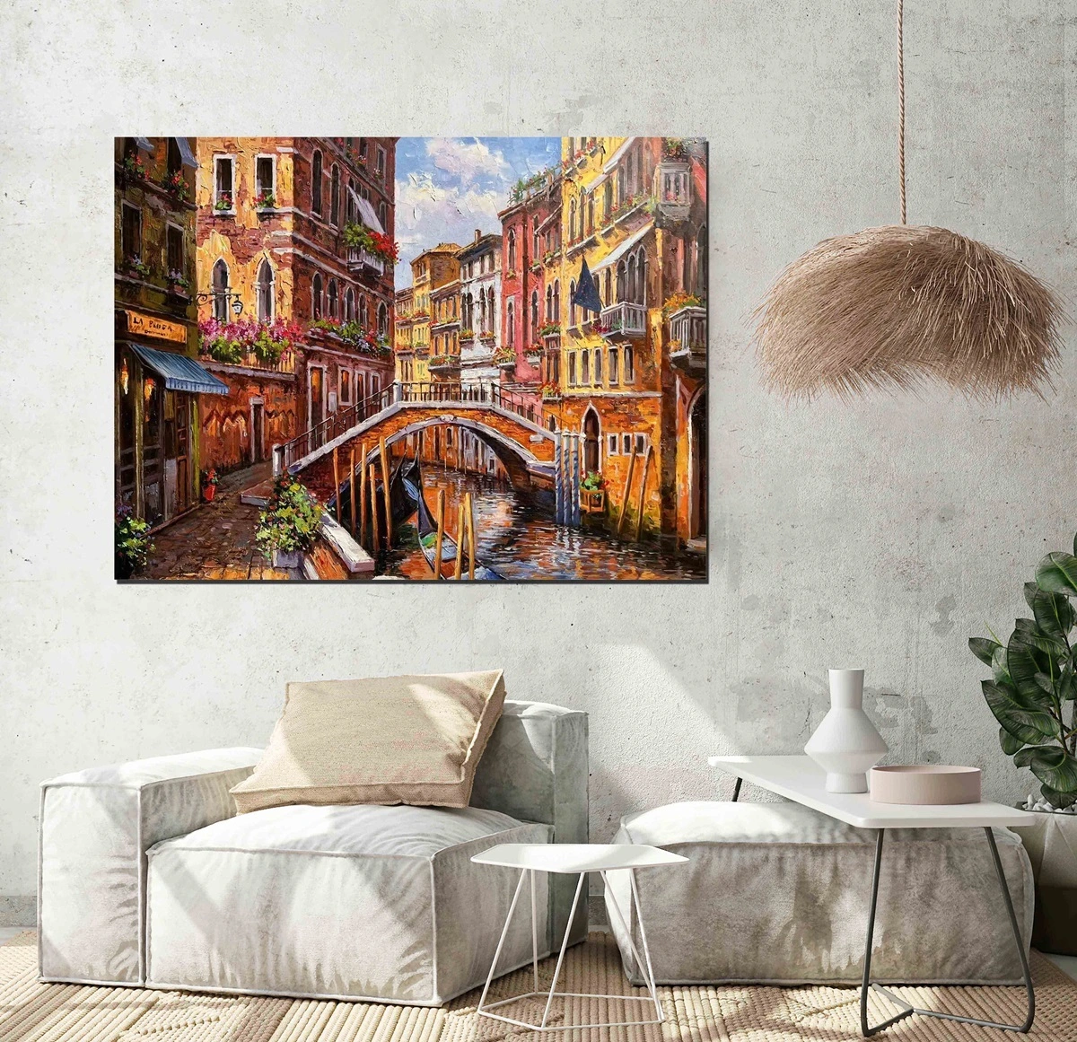 100% Handmade Urban Texture Oil Painting Venice Italy Landscape Impasto Oil Painting On Canvas for Wall Art Decor 1