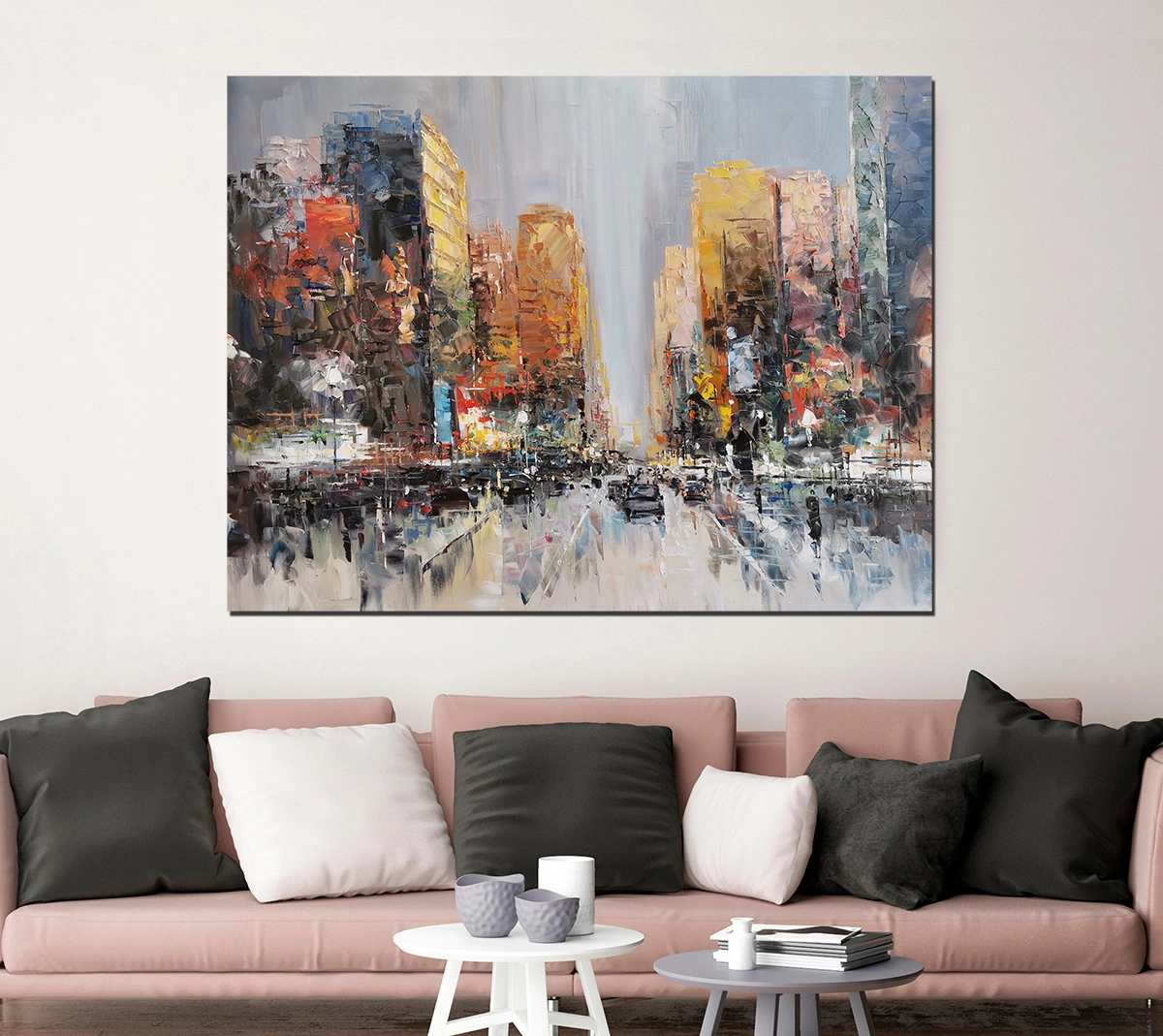Large Oil Painting Cityscape, Vibrant Urban Art Decor, Unique Handmade Canvas Art, Modern Abstract Living Room Wall Decor, Wall Art Home Painting On Canvas 1